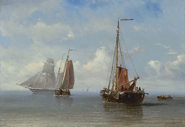 Petrus Paulus Schiedges | Segelschiffe auf offener See, Öl auf Tafel, 23,8 x 34,1 cm, Unterzeichnet r.u. und datiert '58