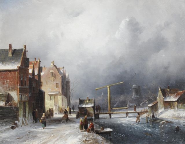 Charles Leickert | Holländische Dorfansicht im Winter, Öl auf Leinwand, 35,2 x 44,4 cm, Unterzeichnet r.u.