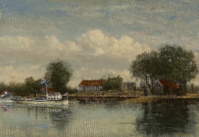 François Carlebur | Ansicht auf Lachsfischerei 'De Goede Verwachting' an der Nieuwe Maas bei Rotterdam, Öl auf Leinwand, 39,5 x 56,2 cm, Unterzeichnet r.u. und zu datieren um 1885