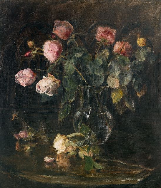 Marguérite Carolina de Clerq | Eine Vase mit Rosen, Öl auf Leinwand, 55,4 x 47,5 cm, Unterzeichnet u.l.