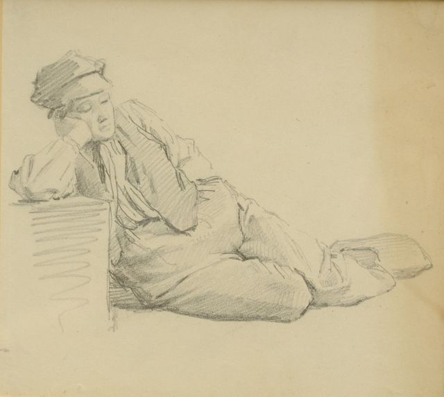 Barend Cornelis Koekkoek | Studium von einem schlafende Bauernknabe, Kreide auf Papier, 14,3 x 15,9 cm