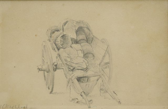 Barend Cornelis Koekkoek | Studie von einem Karren, Kreide auf Papier, 11,0 x 17,0 cm, Unterzeichnet u.l.