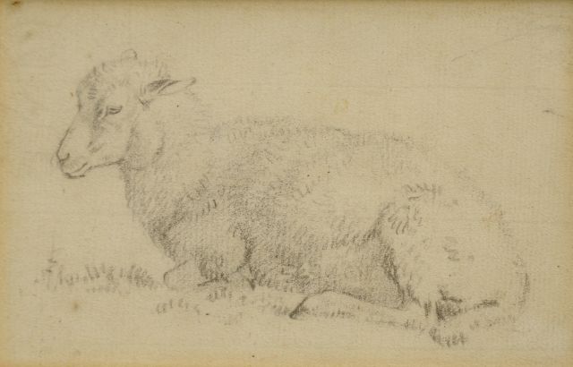 Barend Cornelis Koekkoek | Studie von einem Lamm, Kreide auf Papier, 7,3 x 11,3 cm
