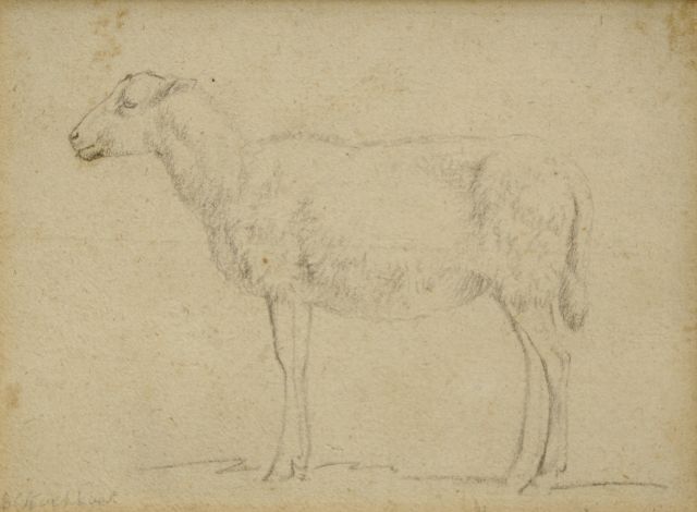 Barend Cornelis Koekkoek | Studie von einem Schaf, Kreide auf Papier, 8,9 x 12,0 cm, Unterzeichnet u.l.