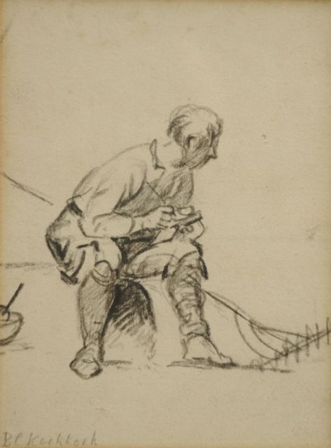 Barend Cornelis Koekkoek | Sitzende Bauer, Kreide auf Papier, 14,3 x 11,2 cm, Unterzeichnet u.l.