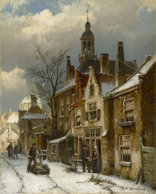 Willem Koekkoek | Winterliche Gasse, Öl auf Leinwand, 41,0 x 33,2 cm, Unterzeichnet r.u.