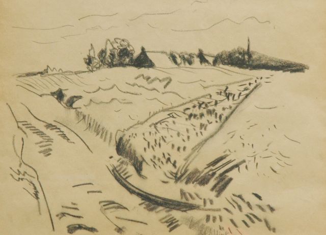 Jan Altink | Landschaft, Drenthe, Schwarze Kreide auf Papier, 26,5 x 36,2 cm, Unterzeichnet mittig und zu datieren ca. 1930