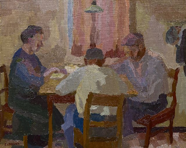 'Emanuël' Samson van Beever | Abendarbeit am Tisch, Öl auf Leinwand auf Tafel, 40,0 x 49,8 cm, Unterzeichnet u.l.