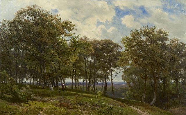 Jan Willem van Borselen | Mutter und Kind in einem Wald bei Apeldoorn, Öl auf Leinwand, 66,2 x 106,4 cm, Unterzeichnet l.u. und datiert 1882