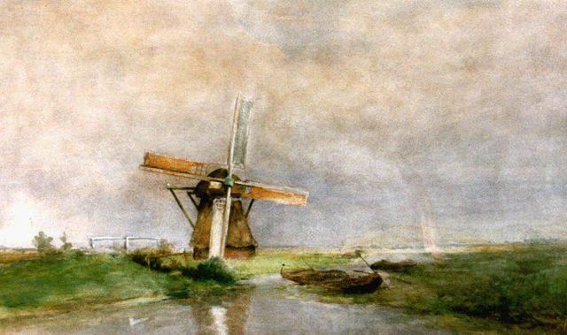 Constan Gabriel | A polder landscape with rainbow, Aquarell auf Papier, 45,0 x 69,0 cm, signed l.l.