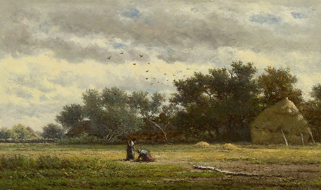 Willem Roelofs | Hinter dem Bauernhof, Öl auf Tafel, 22,1 x 37,7 cm, Unterzeichnet u.r. und zu datieren um 1855-1860
