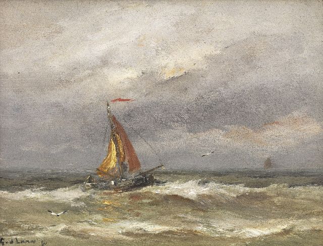 Gerard van der Laan | Fischerboot vor der holländischen Küste bei Katwijk, Öl auf Holz, 15,0 x 19,8 cm, Unterzeichnet u.l.