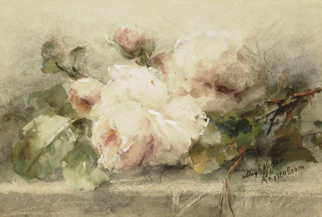 Margaretha Roosenboom | Rosen auf einer Plinthe, Aquarell und Gouache auf Papier, 20,8 x 29,9 cm, Unterzeichnet u.r.
