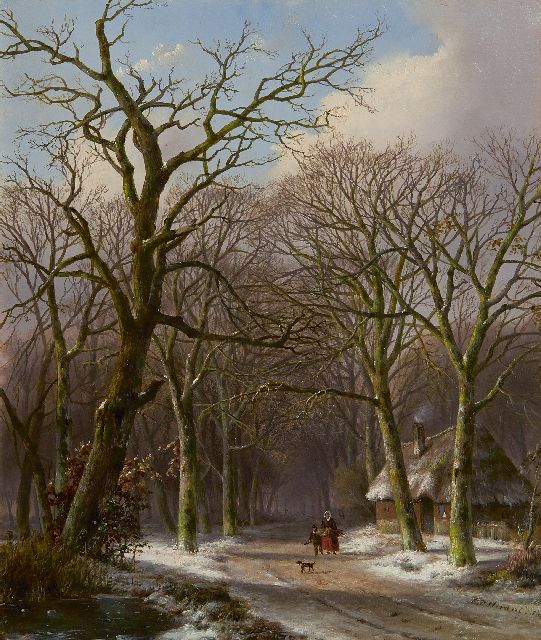 Everardus Mirani | Waldlandschaft mit Landfolk im Winter, Öl auf Holz, 26,7 x 22,4 cm, Unterzeichnet r.u.