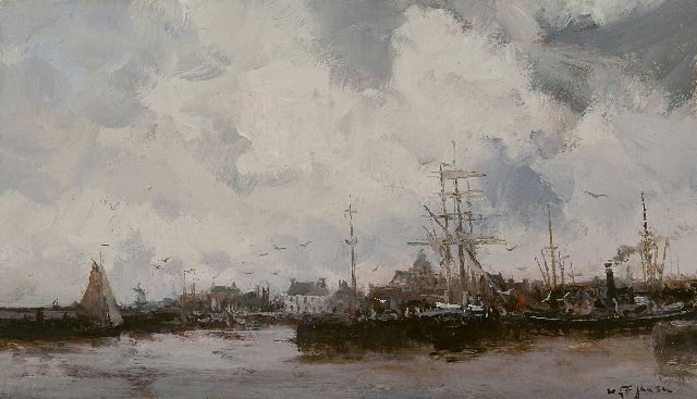 Willem George Frederik Jansen | Der Hafen Nieuwe Willemshaven in Harlingen, Öl auf Leinwand, 20,2 x 34,8 cm, Unterzeichnet u.r.