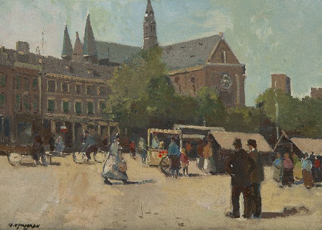 Jeveren G. van | Markt bei der Bosjeskerk in Rotterdam, Öl auf Leinwand 25,3 x 35,3 cm, Unterzeichnet u.l.
