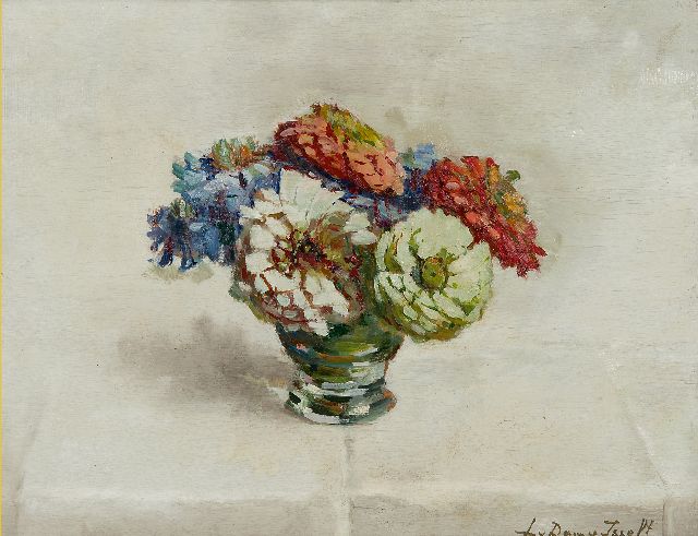 Dam van Isselt L. van | Zinnien, Öl auf Holz 31,9 x 40,2 cm, Unterzeichnet u.r.