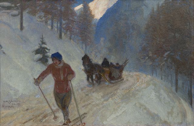 Sluiter J.W.  | Schifahrerin in St. Moritz, Öl auf Leinwand 65,0 x 100,1 cm, Unterzeichnet u.l. und datiert 'St Moritz' Jan. 27