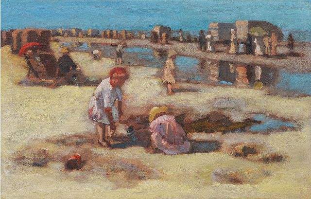 Marinus van der Maarel | Spielende Kinder auf dem Strand, Öl auf Leinwand, 29,5 x 44,3 cm