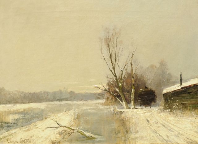 Louis Apol | Am Kanal im Winter, Öl auf Leinwand, 30,3 x 40,3 cm, Unterzeichnet u.l.