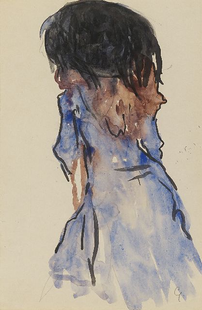 Leo Gestel | Frau mit Federhut, auf den Rücken gesehen, Bleistift und Aquarell auf Papier, 30,5 x 20,2 cm, Unterzeichnet u.r. mit Initiale und zu datieren um 1908