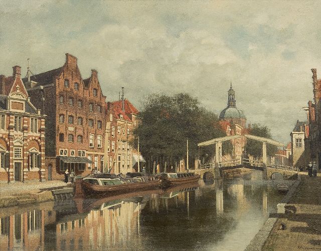 Karel Klinkenberg | Der Oude Rijnkanal in Leiden und die Marekerk, Öl auf Holz, 39,3 x 51,0 cm, Unterzeichnet u.r.