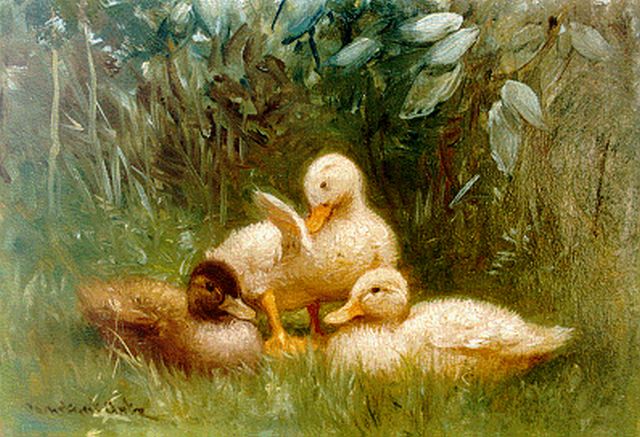 Constant Artz | Three ducklings, Öl auf Holz, 12,8 x 18,2 cm, signed l.l.