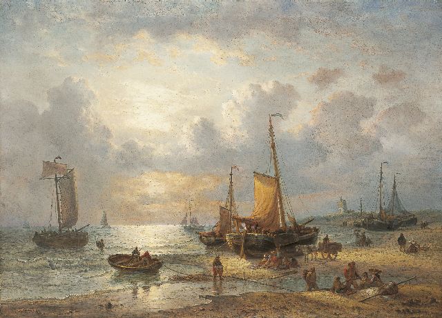 George Willem Opdenhoff | Das Löschen des Fischzuges, Öl auf Leinwand, 70,7 x 97,7 cm, Unterzeichnet l.u.