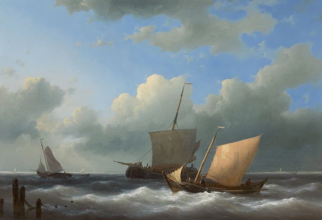 Abraham Hulk | Segelboote vor dem Hafeneingang, Öl auf Holz, 44,5 x 62,7 cm, Unterzeichnet r.u. und datiert 1846