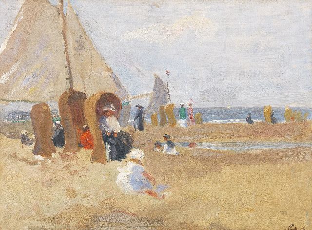 Salomon Garf | Strandszene, Öl auf Malereifaser, 27,8 x 38,0 cm, Unterzeichnet u.r.