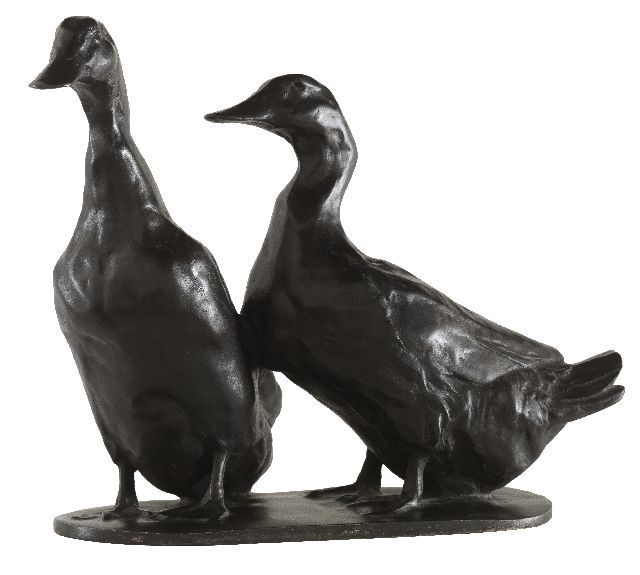 Zügel W.  | Zwei Enten, Schwarzpatinierte Bronze 22,3 x 25,5 cm, Unterzeichnet auf der Basis