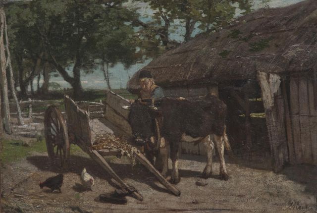 Anton Mauve | Einspannen des Jungbullen, Öl auf Holz, 28,0 x 41,0 cm, Unterzeichnet u.R.