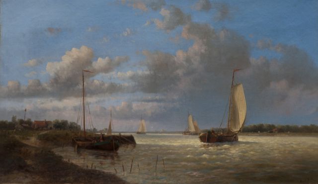 Hendrik Hulk | Segelboote auf dem Fluss, Öl auf Leinwand, 33,4 x 57,8 cm, Unterzeichnet u.l.