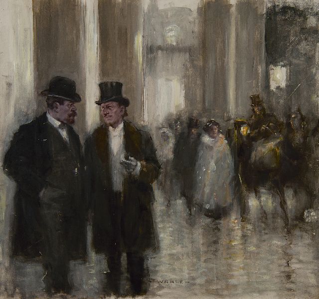 Fritz Wahle | Vor dem Operahaus, Öl auf Malereifaser, 39,5 x 42,7 cm, Unterzeichnet M.u.