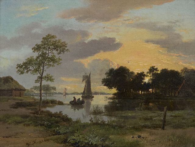 Barend Cornelis Koekkoek | Flusslandschaft beim Sonnenuntergang, Öl auf Holz, 17,4 x 23,3 cm, Unterzeichnet l.u. mit Initialen und datiert 1826 (nicht zum Verkauf)