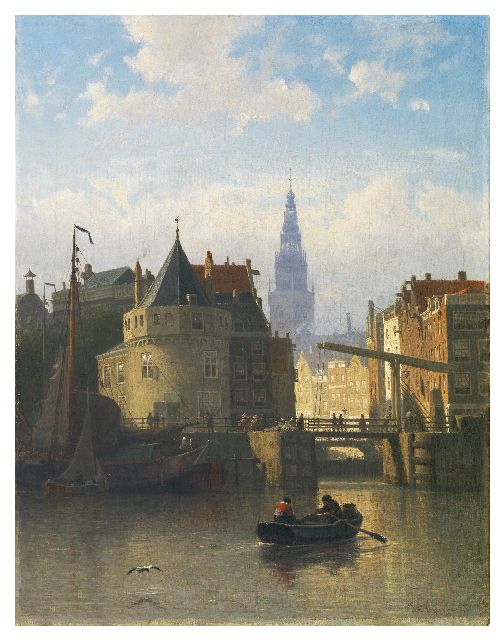 Coen Greive | Ansicht auf die IJkant, Amsterdam, mit dem Schreierstoren, Öl auf Leinwand, 58,9 x 46,8 cm, Unterzeichnet u.r.