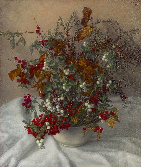 Woudt G.N.  | Stilleben mit Beeren, Öl auf Leinwand 65,2 x 55,4 cm, Unterzeichnet o.r. und datiert 1956