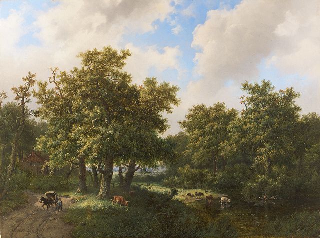 Koekkoek I M.A.  | Weidendes Vieh an sonniger Stelle im Wald, Öl auf Leinwand 46,8 x 62,5 cm, Unterzeichnet l.u. und datiert 1858