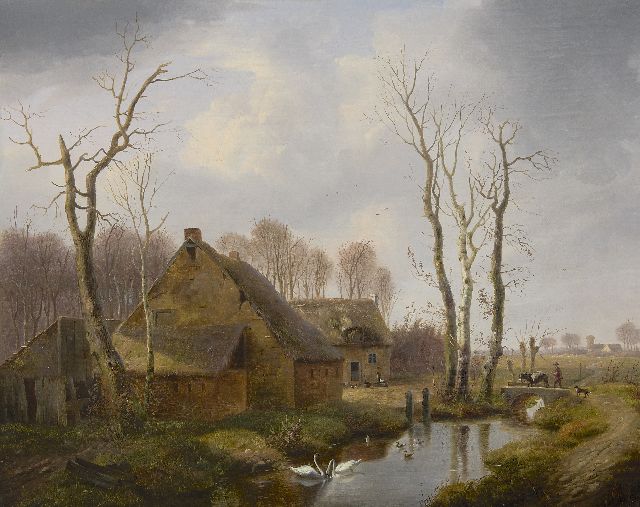 Louis Pierre Verwee | Bauernhof mit Landvolk und Tieren, Öl auf Leinwand, 54,6 x 69,5 cm, Unterzeichnet l.u.