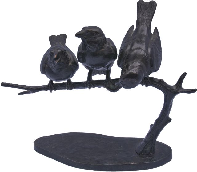 Robra W.C.  | Vögel auf einem Ast, Schwarzpatinierte Bronze 19,3 x 23,8 cm, Unterzeichnet auf der Basis
