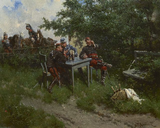 Hermanus Willem Koekkoek | Französische Offiziere bei der Champagnerverkostung, Öl auf Leinwand, 43,5 x 53,2 cm, Unterzeichnet u.r. und zu datieren in 1892