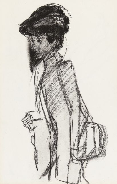 Isaac Israels | Eine elegante Dame, Holzkohle  auf Papier, 42,0 x 27,0 cm