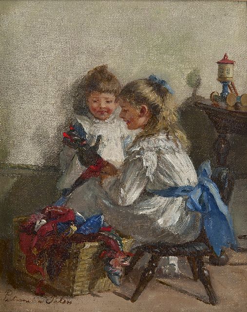 Pietronella Peters | Das Puppenspiel, Öl auf Leinwand Malereifaser, 19,8 x 26,1 cm, Unterzeichnet l.u.