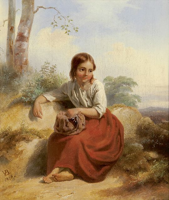 Valentijn Bing | Hirtin, Öl auf Leinwand, 33,8 x 27,7 cm, Unterzeichnet l.u. mit Monogramm und datiert 1846