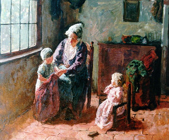 Bernard Pothast | Interior scene with mother and children (study), Öl auf Leinwand, 53,0 x 65,0 cm