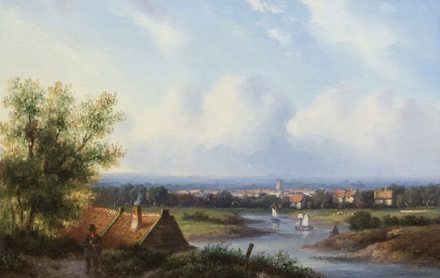 Carl Eduard Ahrendts | Sommerliche Flusslandschaft, Öl auf Holz, 14,3 x 21,5 cm, Unterzeichnet u.r.