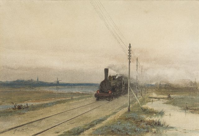 George Lourens Kiers | Sich nähernder Zug in Landschaft, Aquarell auf Papier, 44,5 x 65,1 cm, Unterzeichnet u.l.
