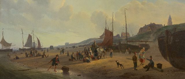 Abraham Johannes Couwenberg | Panoramische Strandansicht bei Scheveningen, Öl auf Leinwand, 42,8 x 99,8 cm, Unterzeichnet u.r.
