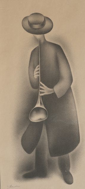 Bendien J.  | Flötenspieler, Litho auf Papier 52,0 x 24,0 cm