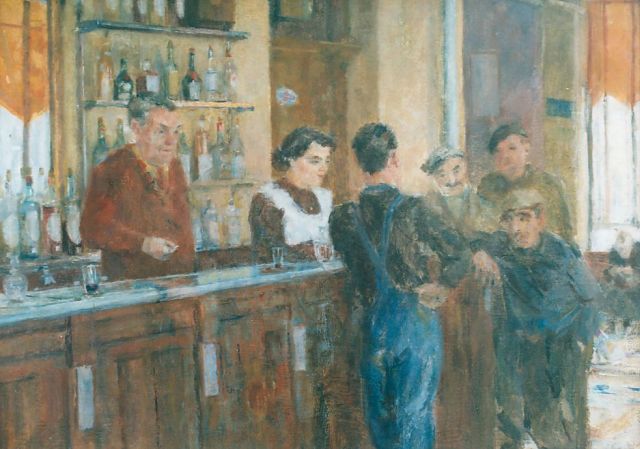 Adriaan de la Rivière | Men in a pub, Öl auf Holz, 40,0 x 56,0 cm